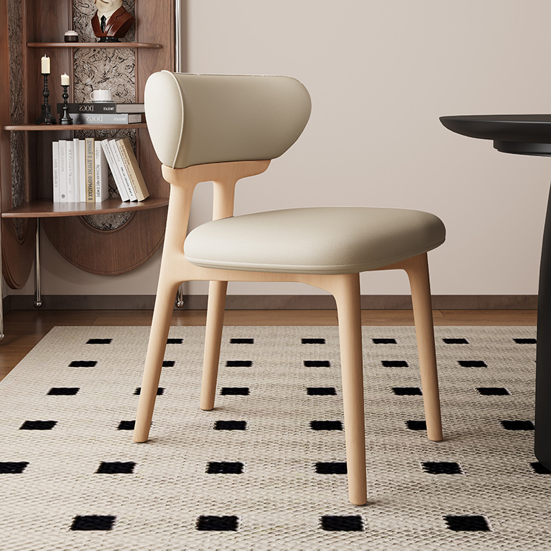 Silla de comedor de madera maciza nórdica, restaurante doméstico, silla trasera de cuero de microfibra, tela de lino y algodón, mesa y silla de comedor de hotel de alta gama