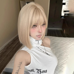 Women's Wig Imitation Natural Blush White Blonde Short Hair Wave Head Breathable Face Repair Age-reducing Spice Girl Full Head Cover
