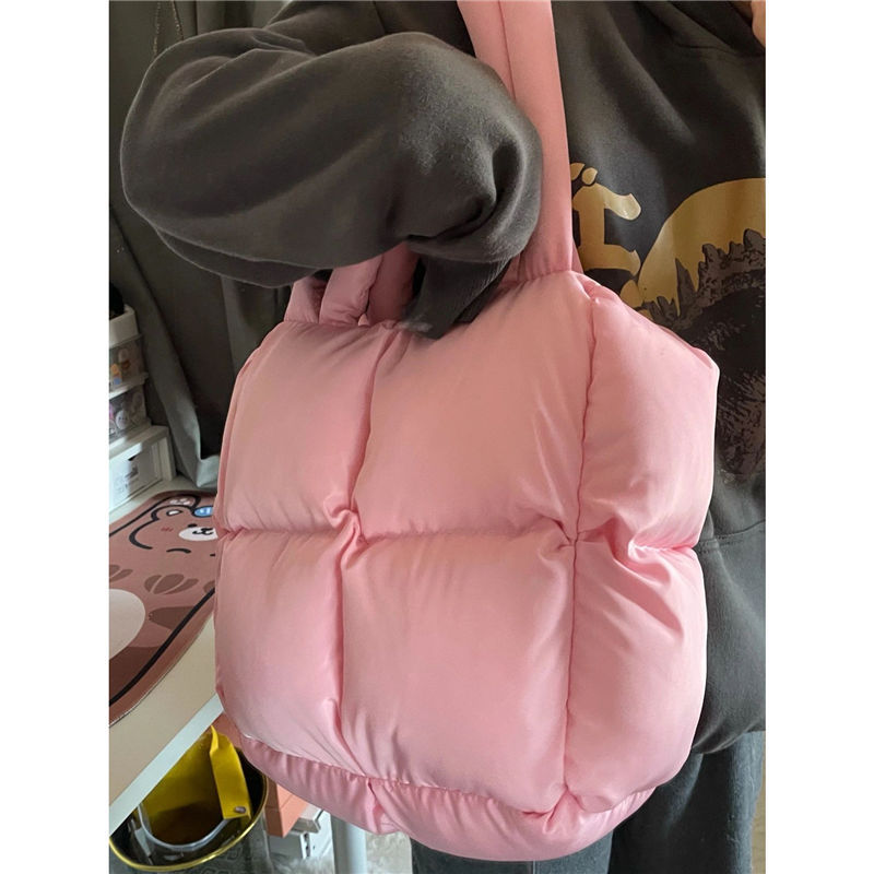 Korean Women's 2023 New Versatile Shoulder Autumn and Winter Down Coat Large Capacity Fashion Handheld Tote_voghion.com