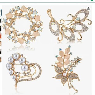 Elegant Pearl and Diamond Elegant suit Cat's Eye Brooch High-end Small Chanel Style Clothing Accessories Corsage Fixed Button