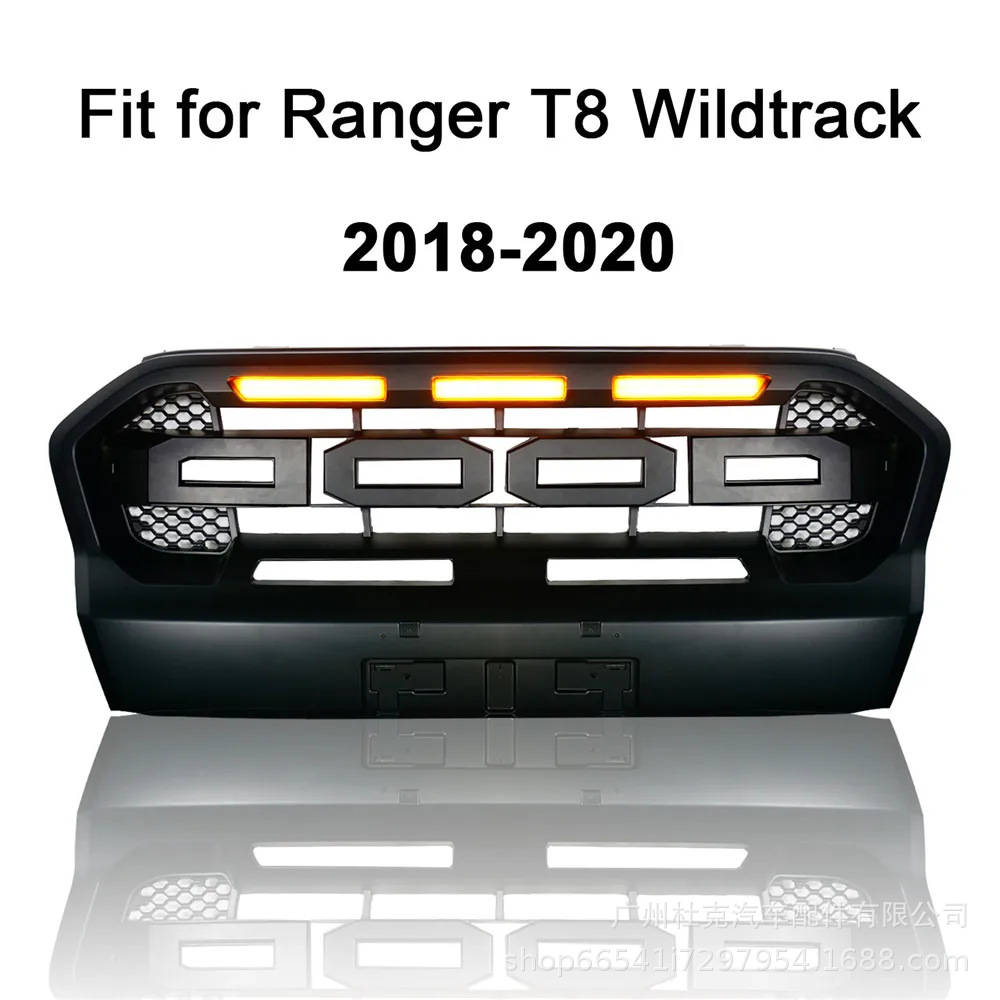 Suitable for Ford Ranger T8 2018-2021 Models with Lighted Grille, Front Face Modification Grille, Off-Road Accessories