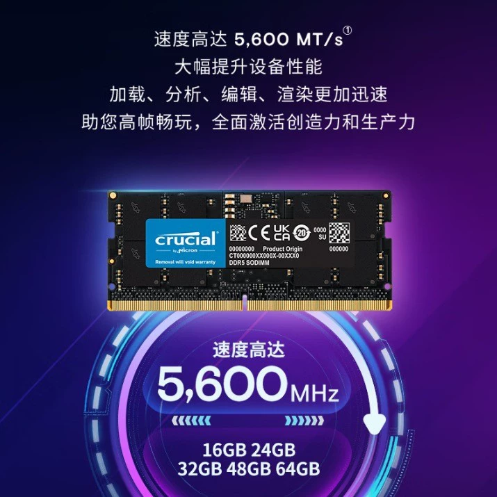 Crucial комплект 16GB×2 DDR5 5600, 32 ГБ, модуль памяти для ноутбука, оригинальные чипы