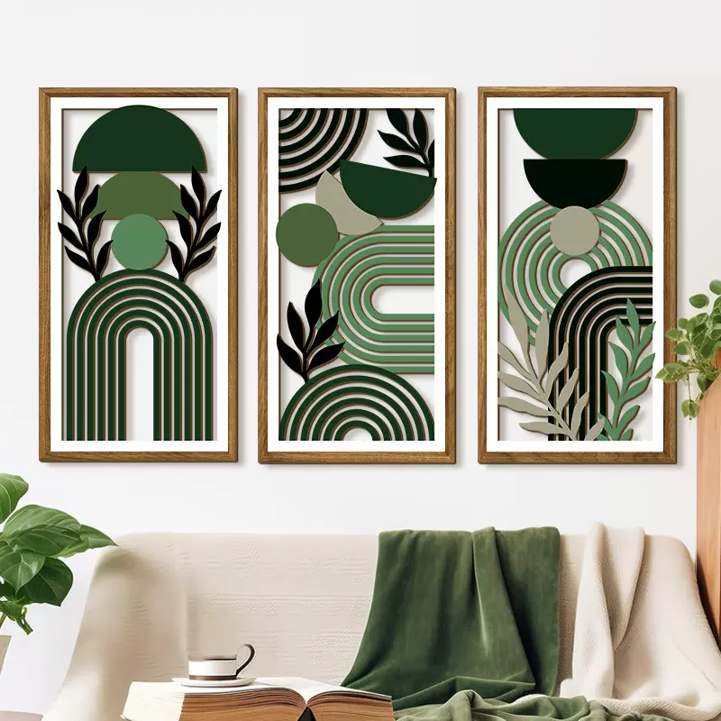 跨境热销3件套波西米亚艺术抽象木质镂空装饰挂画客厅装饰挂件