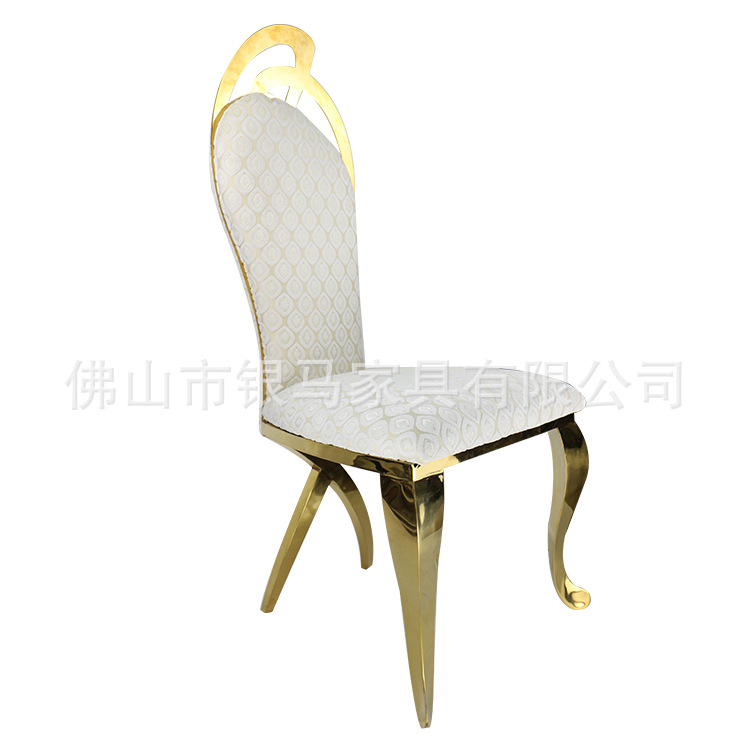 Fábrica al por mayor Hotel banquete boda comedor silla boda galvanoplastia Silla de acero inoxidable Bolsa De Oro suave Silla de comedor de cuero