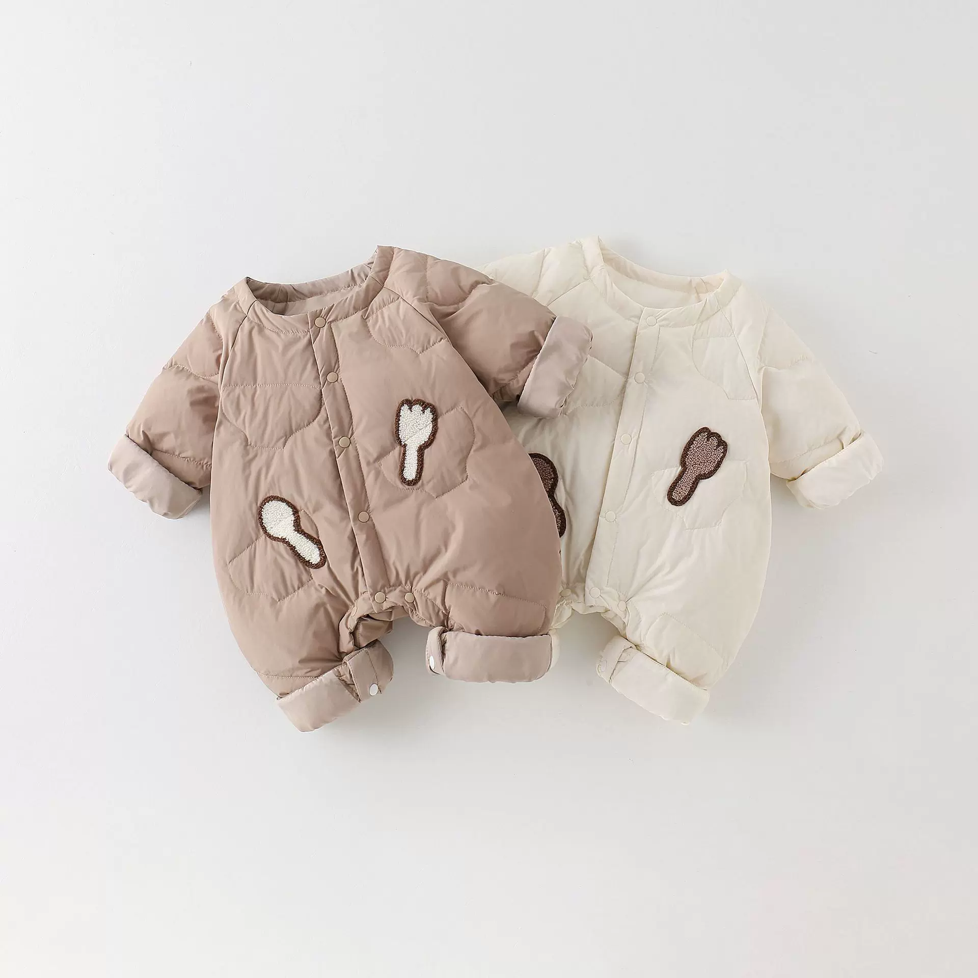 （定制）婴幼儿白鸭绒连体衣秋冬宝宝保暖羽绒服可爱刺绣保暖爬服