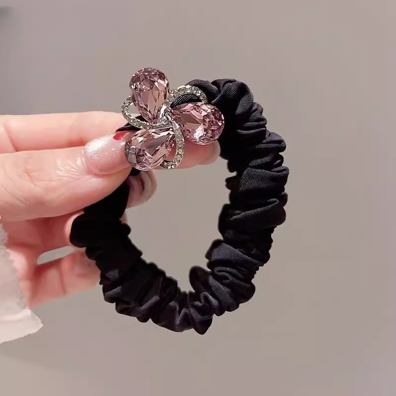 Tejido a mano perla intestino grueso anillo de cabello Ruyi temperamento de alta elasticidad cabeza de cola de caballo cuerdas de cabello adornamiento de cabello para mujeres