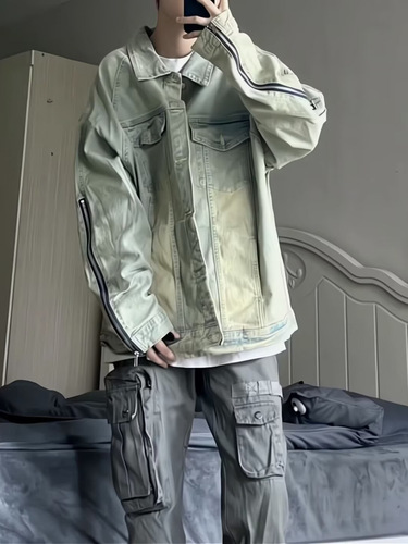 2025 Spring and Autumn American Style Denim Jacket for Men and Women, Motorcyclist Trendy Brand Collar Jacket, Couple Loose Matchy-Matchy Fashion