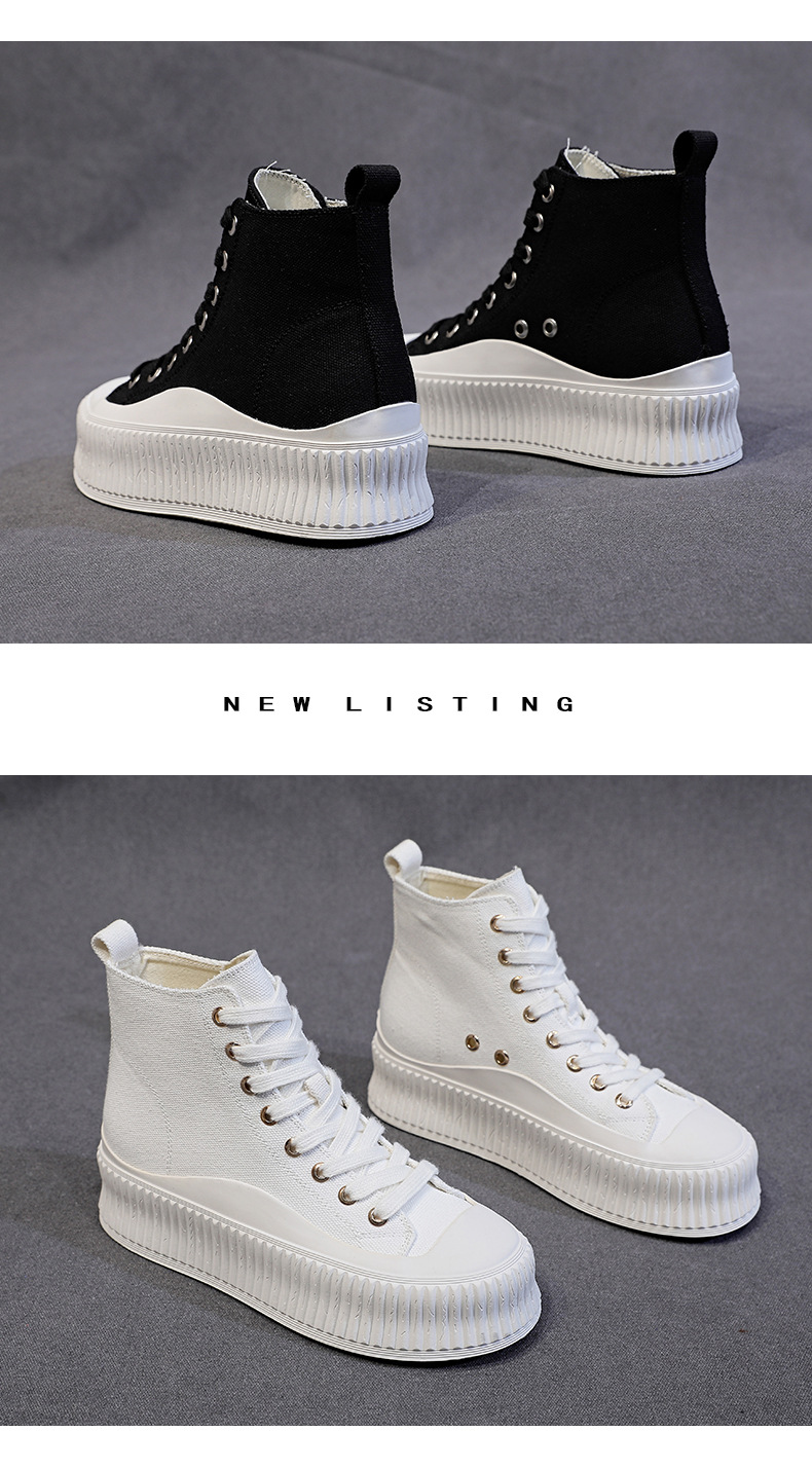 Scarpe casual estive in pan di spagna con suola spessa, scarpe di tela rialzate, scarpe sportive casual, fondo piatto, parte superiore alta e_voghion.com