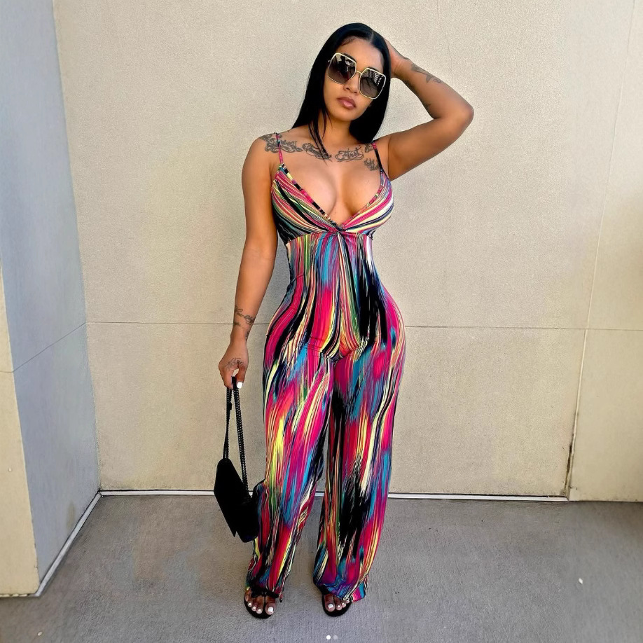 20025 cross-border European and American fashion sexy slim hot girl one-body printed women's one-body pants