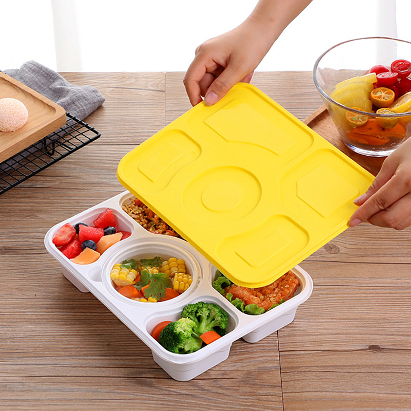 Disposable Anti-theft Lock Multi-grid Fast Food Box Four-grid Five-grid Six-grid Take-out Lunch Box with Soup Bowl Thickened
