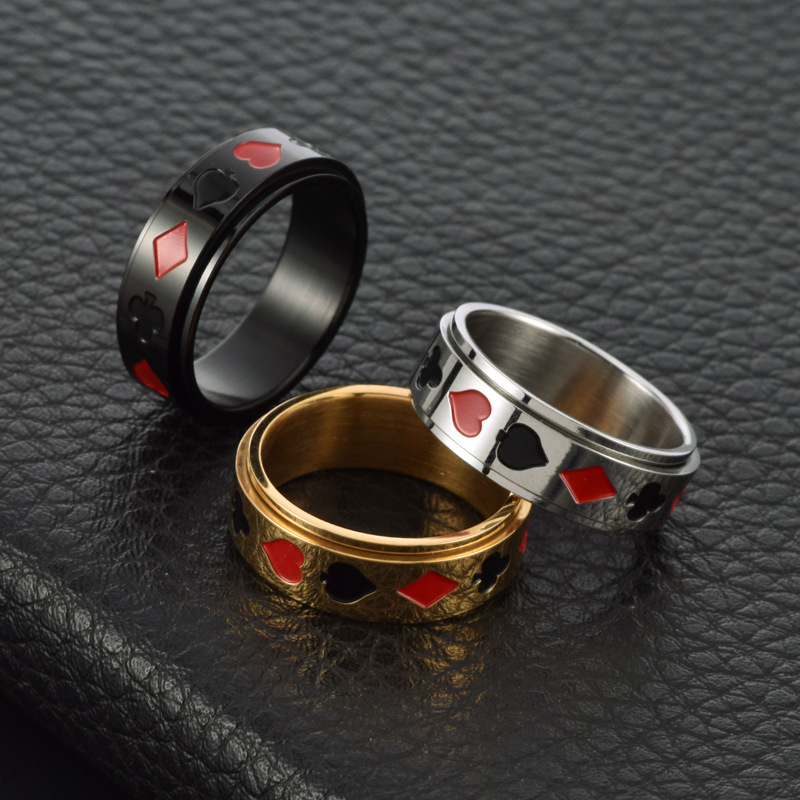 Poker Pattern Punk Poker Titanium Steel Plating Rings