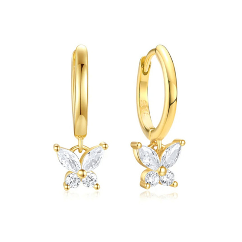 La dopamina S925 mariposa de plata pendientes de diamantes pendientes transfronterizos frito calle clásico elegante de alto grado todo partido