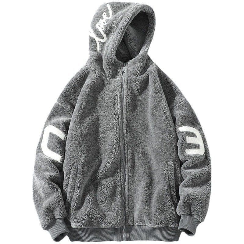 Abrigo de algodón acolchado abrigo de lana de cordero de invierno de los hombres letras de los hombres de moda engrosada lana de cordero suelta con capucha de felpa abrigo de algodón acolchado superior