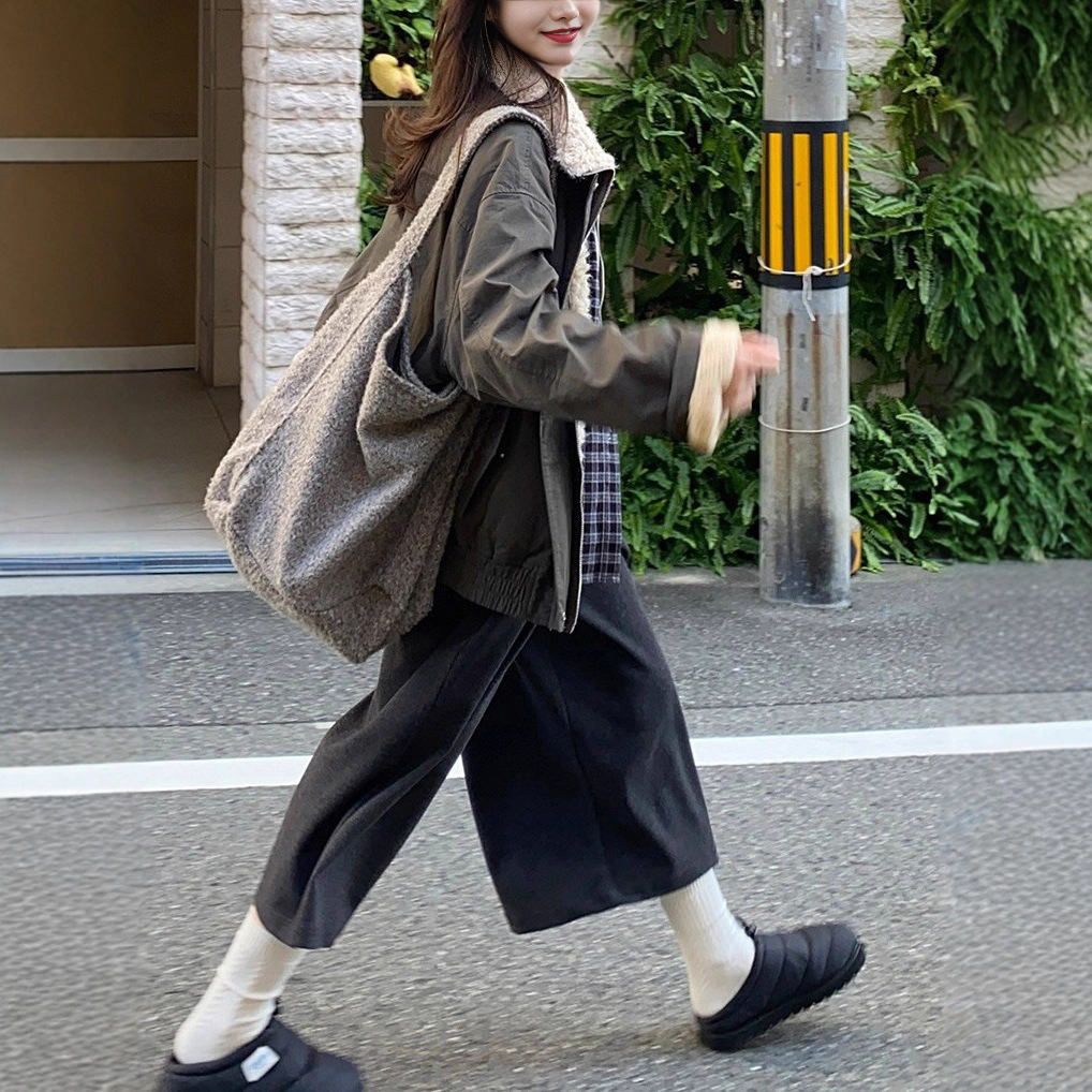 自制 重工毛毛立领翻领内里绒绒加厚外套女秋冬保暖上衣