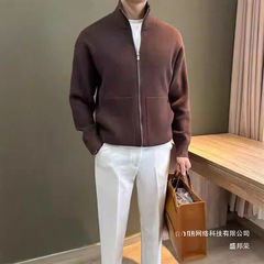 厂家直销针织衫外套男士毛衣男款2025秋冬季潮牌带侧口袋立领
