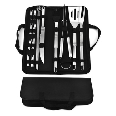 燒烤工具20件套 亞馬遜熱賣牛津布袋BBQ不鏽鋼便攜烤具套裝批發