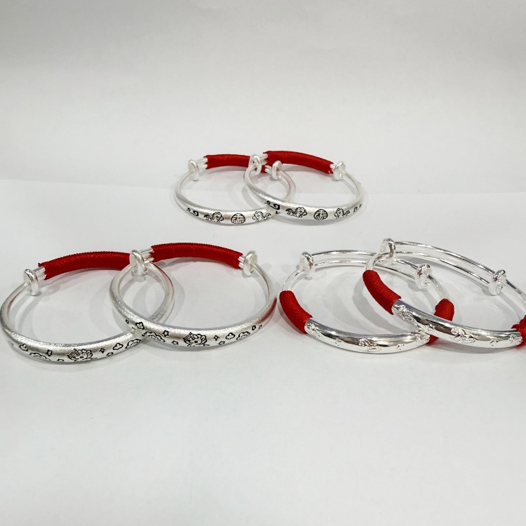 新款马宝宝手镯电镀足银一对新生婴儿童银饰小孩生日满月周岁礼物