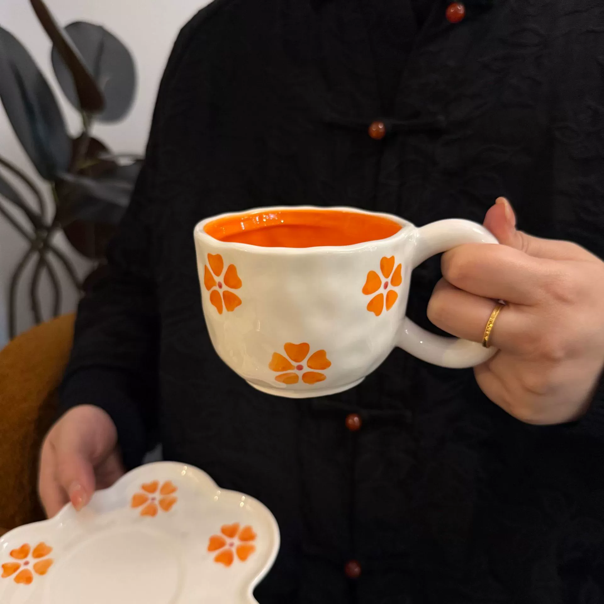 Облачная чашка корейская керамическая чашка для чая (Yun Duo), ручная роспись цветочной, 300 мл с блюдцем