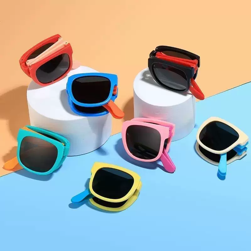 折叠儿童太阳镜宝宝夏季墨镜防紫外线防晒莫兰迪色系炫酷方框眼镜