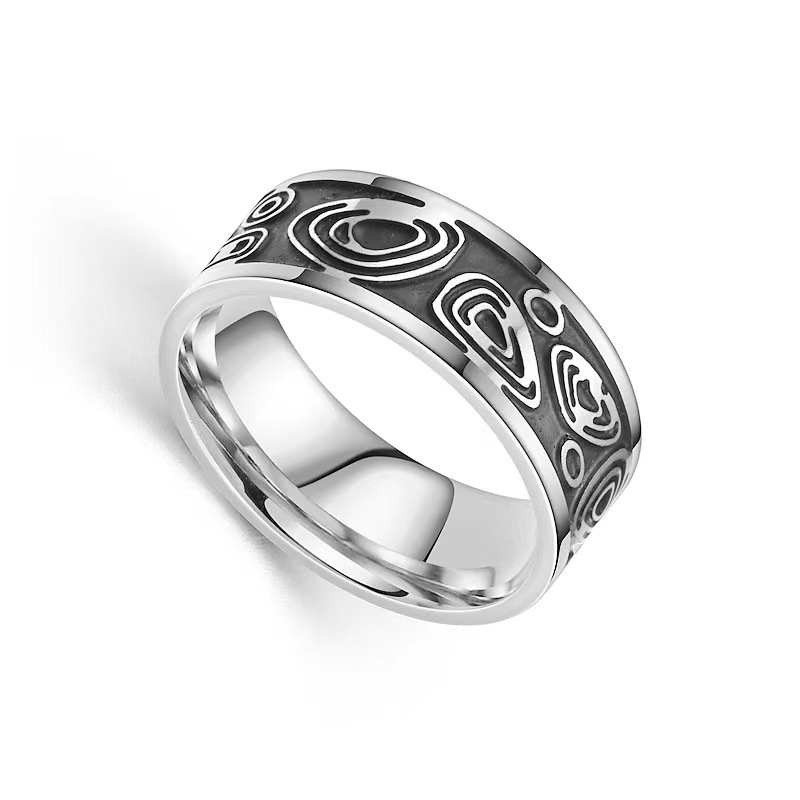 10g Weight Rings Classification 1 Piece Quantity Holiday, Banquet, Selfie Occasion 304 Stainless Steel Material Geometric, Waves Pattern All Seasons Season Unisex Gender Retro Style Retro Geometric Waves 304 Stainless Steel Unisex Rings Men Band Rings 11