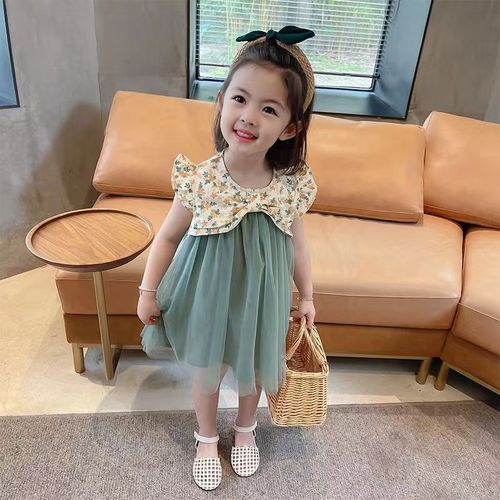女童绿色连衣裙儿童夏季纱裙2024新款洋气宝宝公主裙子夏装小女孩