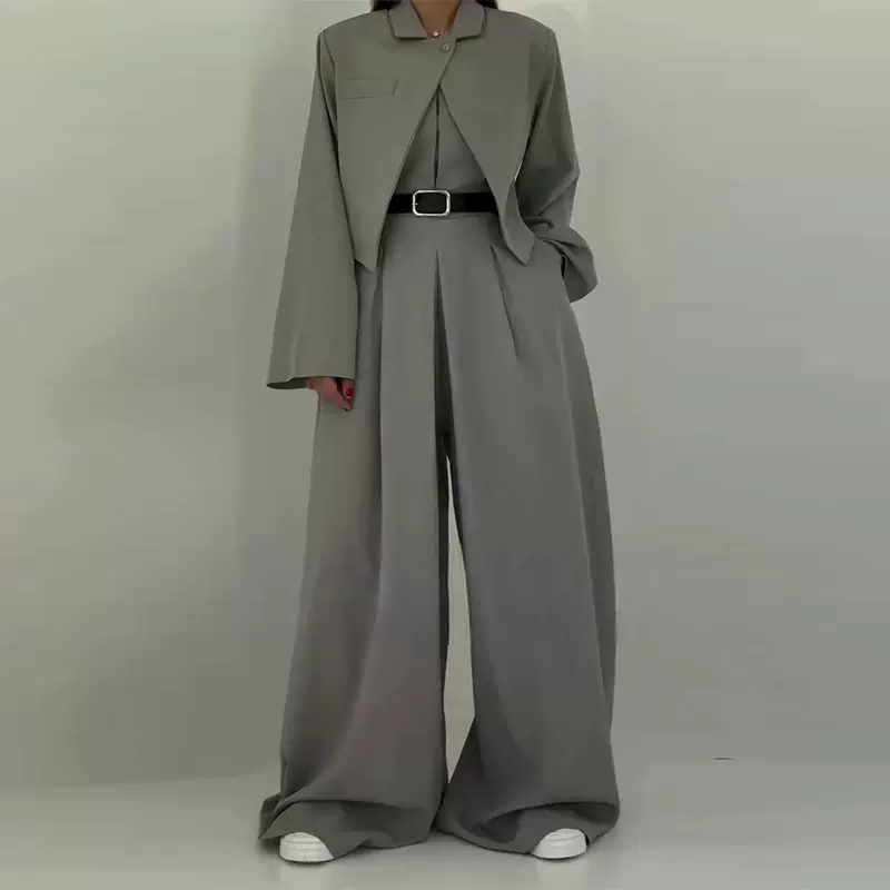 2025年新款欧美亚马逊跨境外贸女装连体裤长袖短款西服上衣两件套