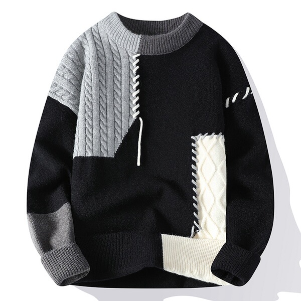 Japanese demi-season knitted sweater for leisure with a round collar