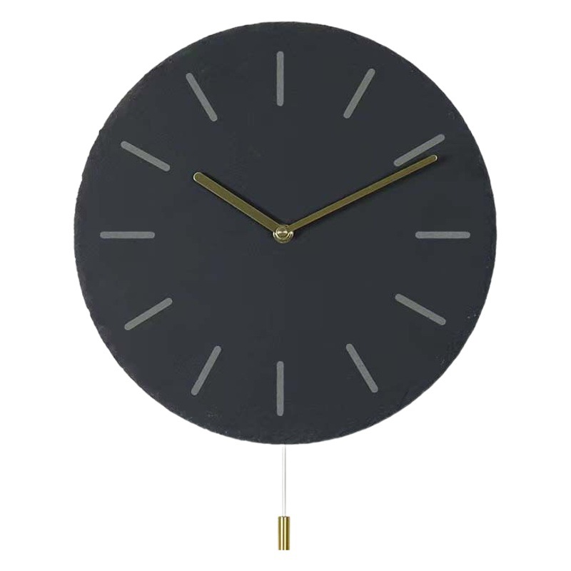 Nórdico creativo hogar Reloj de pared natural pizarra piedra láser escala swing reloj mudo adornos de moda