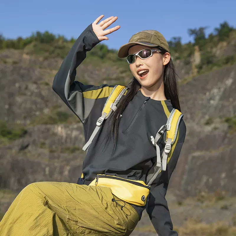 OOTD户外速干衣女长袖百搭休闲秋季潮牌圆领半拉撞色宽松情侣T恤