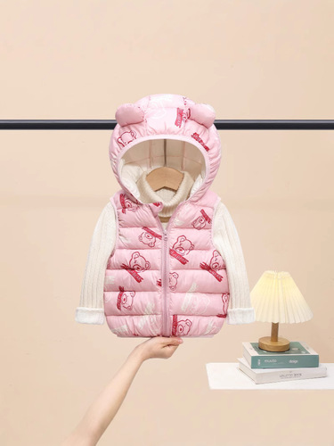 Outerwear children's down cotton vest autumn and winter items for boys and girls, lightweight backless vest for middle and small children, baby vest and lapels
