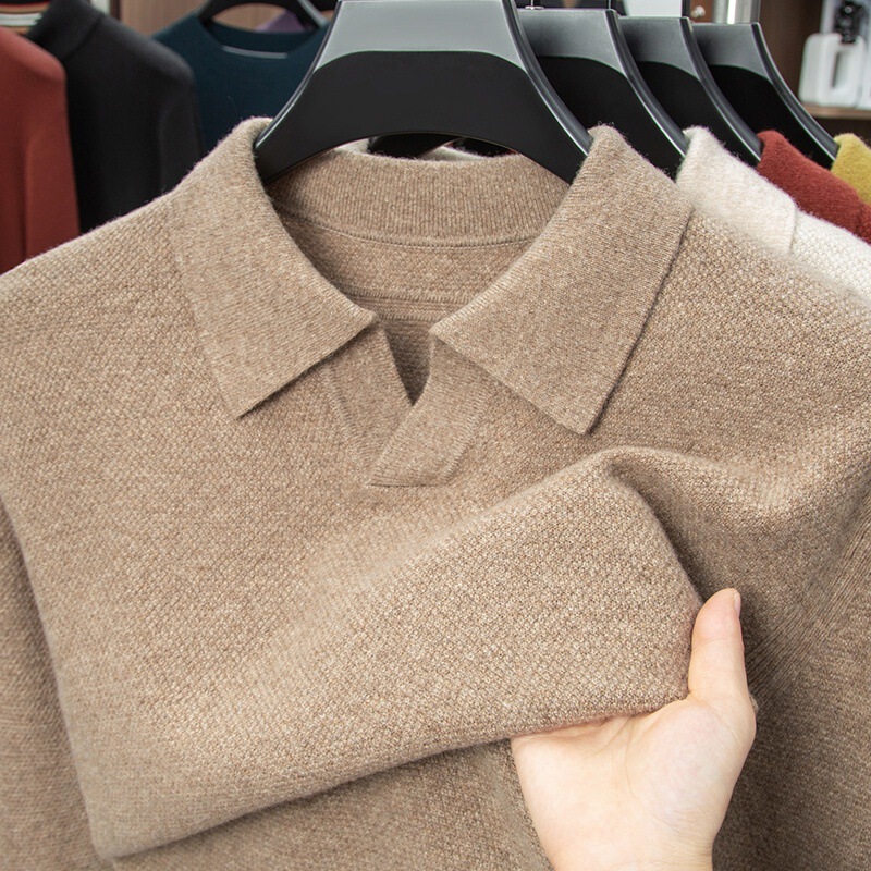 Outlet Clearance Winter Men's Turn-Down Collar Warm Cashmere Sweater Wool Knitwear Casual Sweater Dad Outfit