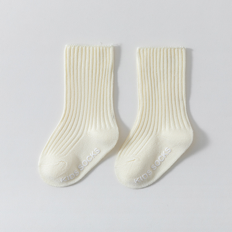 Calcetines para bebés de primavera y otoño Calcetines para niños de doble aguja de color sólido español Calcetines de tubo coreano a rayas verticales antideslizantes image 32
