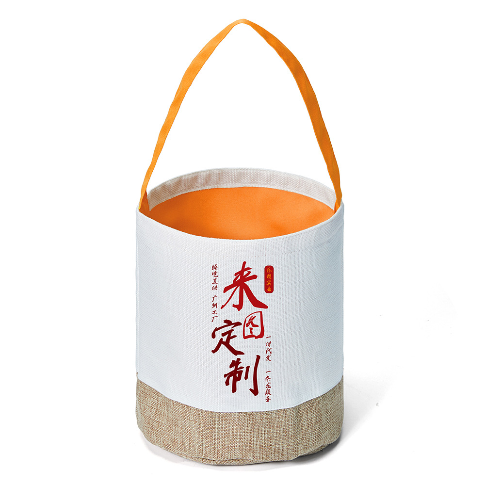 Bolsa de algodón y lino de colores contrastantes con empalme de cesta colorida, bolsa de regalo de Halloween de algodón y lino de 380g, se puede personalizar con imágenes xqds0189a