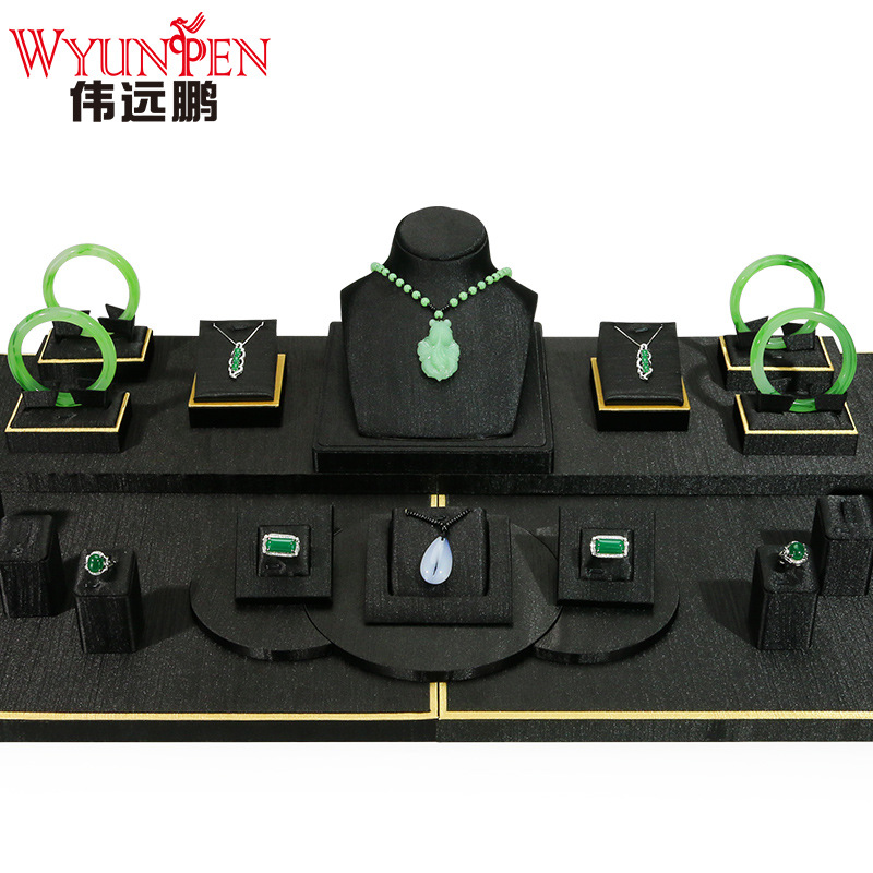 Waiyuanpeng Jewelry Prop Black Tulle Countertop Display Set Necklace Ring Storage Display Stand High-End Display Rack