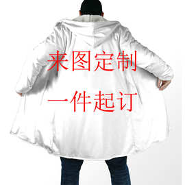 独立站跨境 新款时尚3D数码 斗篷 大衣 冬季 加绒 保暖
