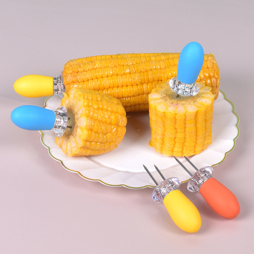Stainless steel ABS corn fork BBQ corn needle pair of fruit forks for eating corn, non-stick fruit picks barbecue fork