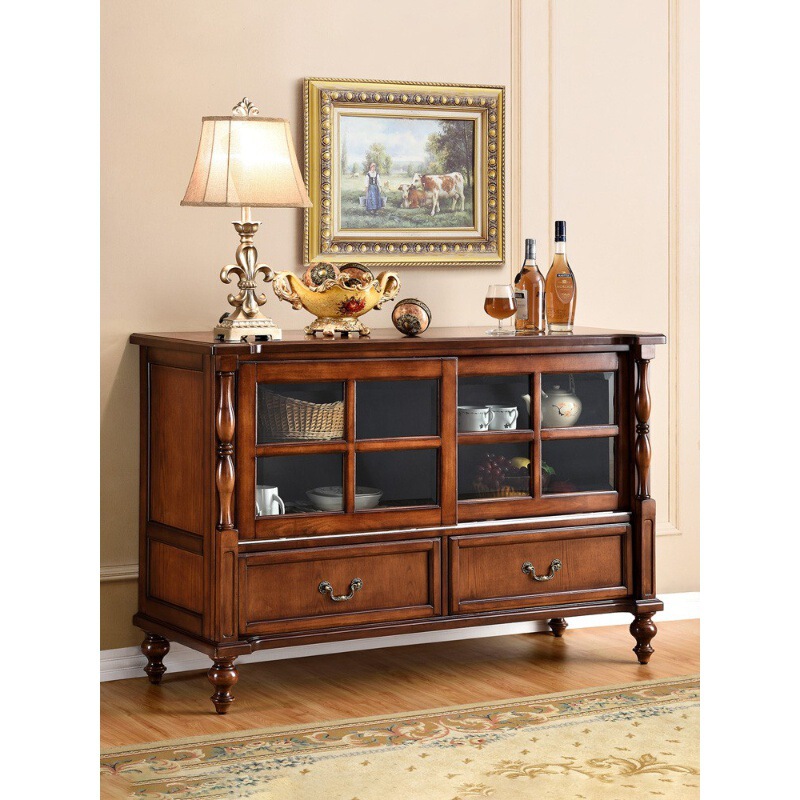 American Sideboard Solid Wood Wine Cabinet European Style Vintage Tea Cabinet with sliding door and aisle wall storage cabinet Living Room Side Cabinet