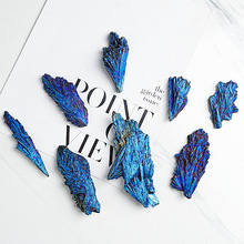 电镀天然黑碧玺孔雀蓝火焰羽毛彩虹晶簇矿石标本造景原石工厂批发