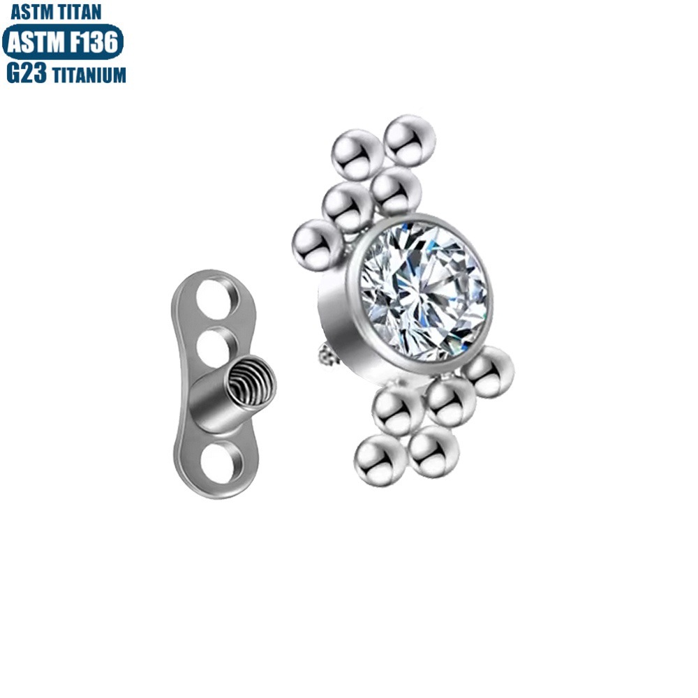 Silver pointed spike labret stud material detail