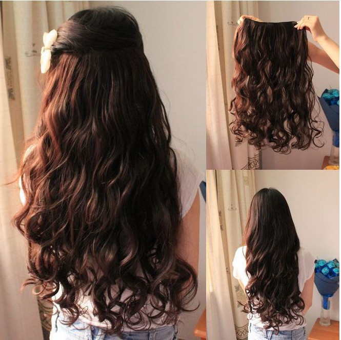 Matte 5 card simulation one-piece long curly hair piece half head wig piece Hair extension piece 60cm free mail change long hair