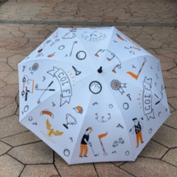 满版卡通彩印长柄高尔夫自动雨伞黑胶防晒晴雨两用伞批发源头工厂