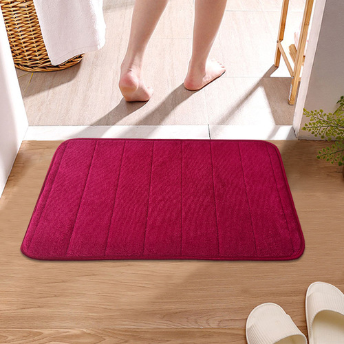 Source manufacturer wholesale thickened memory foam floor mats, quilted embroidered coral velvet sponge absorbent foot mats, solid color entrance door mats
