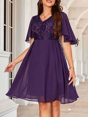 New European Station Dress Chiffon Splicing Lace Elegant Short Skirt Bridesmaid Evening Gown Wholesale