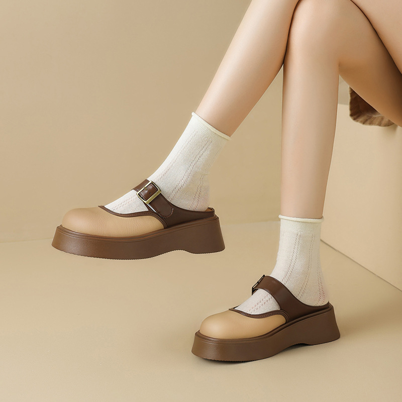 Dép sục Birken đế dày nữ bít mũi quai ngang — Nâu mơ KN77