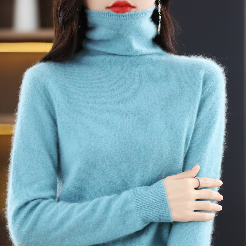 Ropa de primera línea 100 suéter de lana cuello de pila de mujer Otoño e Invierno cuello alto suelto sin costuras jersey de Cachemira suéter de fondo
