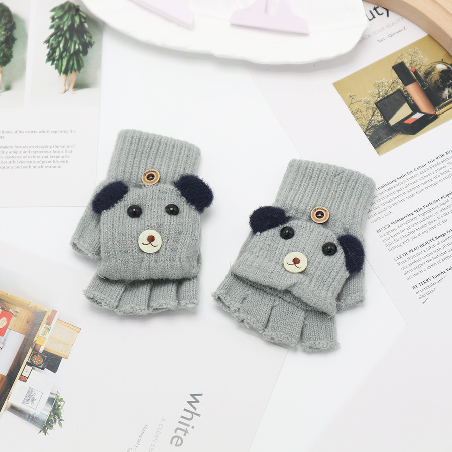 Guantes de invierno de medio dedo para niños niños niños niños niñas estudiantes lindos guantes de peluche de dibujos animados