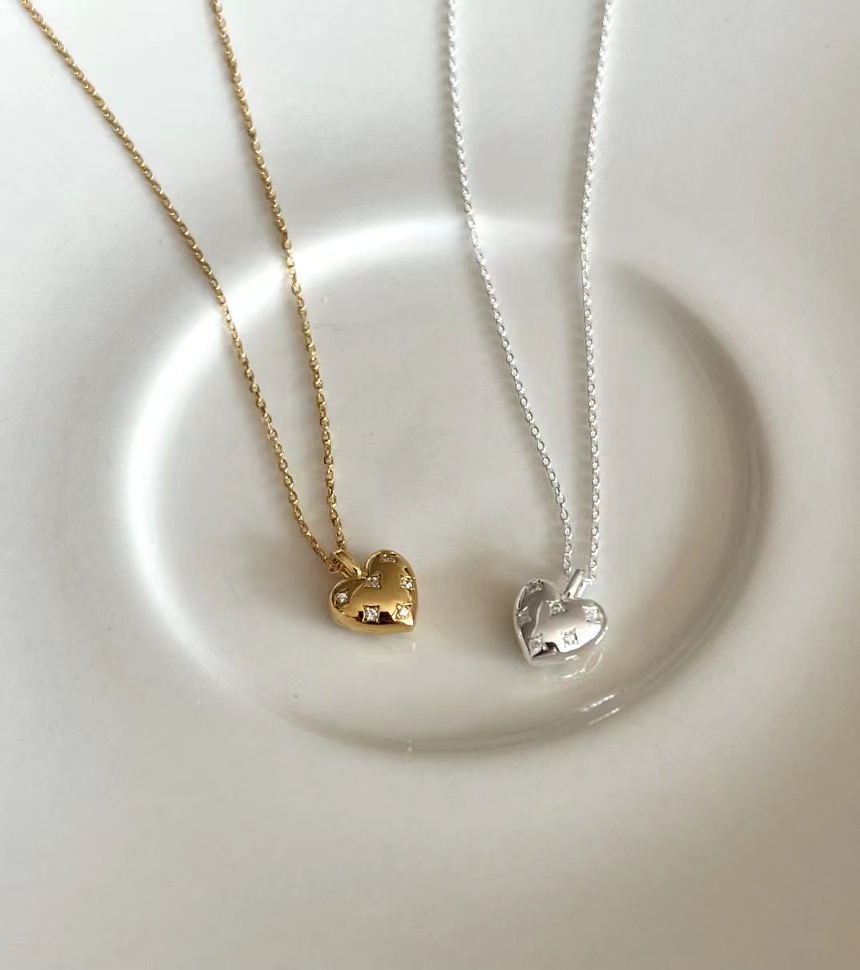 cable chain Chain Type 1 Piece Quantity Holiday, Travel Occasion 925 Sterling Silver Material 925 Sterling Silver Zircon Cable Chain Plating Inlay Heart Shape Pendant Necklace