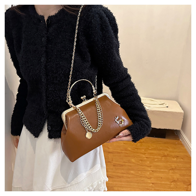 Dames 2023 nieuwe gouden mondtas Trendy modeketen één schouder handtas dinertas_voghion.com