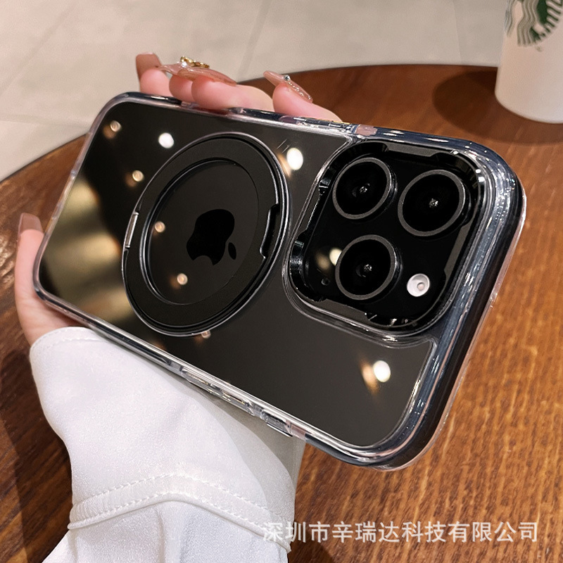 Iphone16 promax携帯電話ケース360回転スタンドマグネットリンゴ15透明転倒防止保護カバー|undefined
