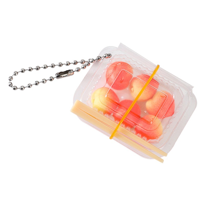 Simulated Fast Food Box with Chopsticks, Bead Chain Pendant, Creative Grape, Yellow Peach, Corn, Fruit Salad Lunch Box Keychain